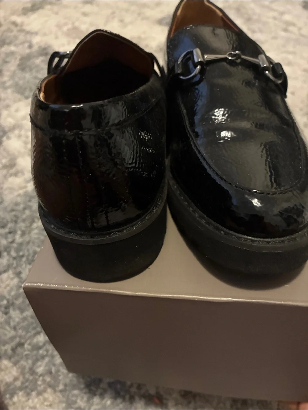 Franco Sarto Black Patent Lug Sole Loafers - Picture 7 of 12